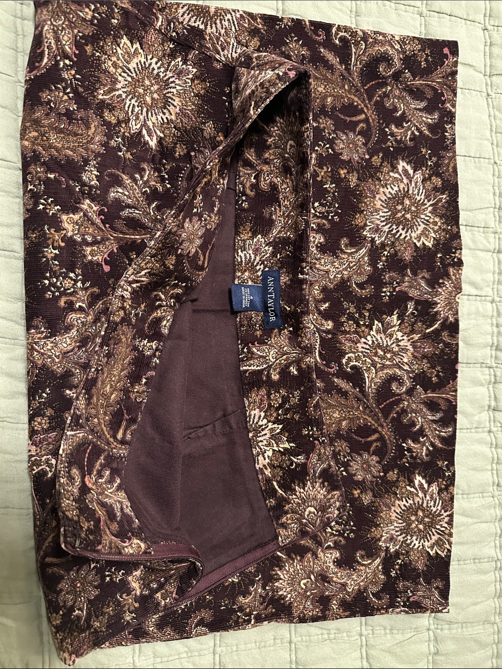 Ann Taylor brown and Cream Paisley Corduroy skirt